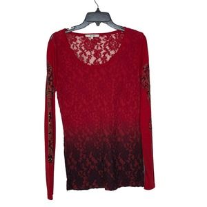 Miss Me Ombre Floral Lace Pull Over Top Size Medium Women  Long Studded Sleeve